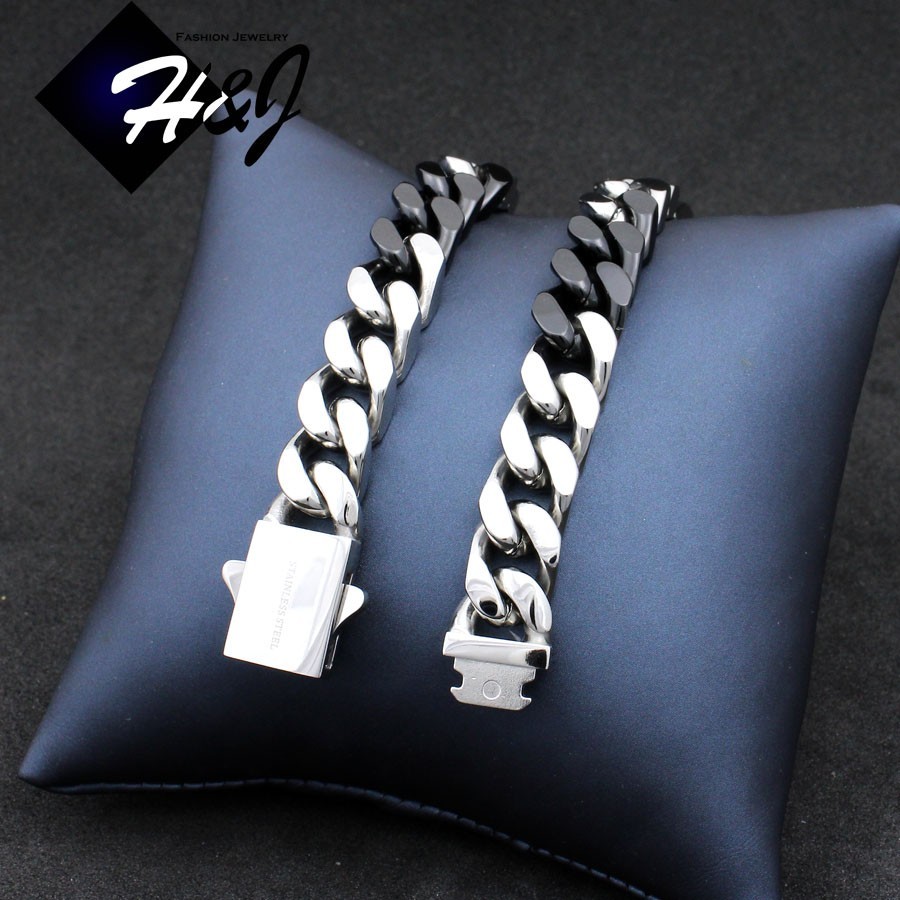 18″-40″MEN Stainless Steel 8.5mm Silver/Black Plated Miami Cuban Necklace*172