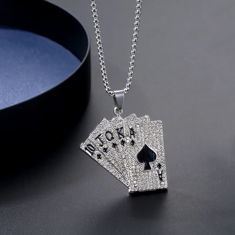Poker Straight Flush Pendant Titanium Steel Necklace with Chain Decor Accessory