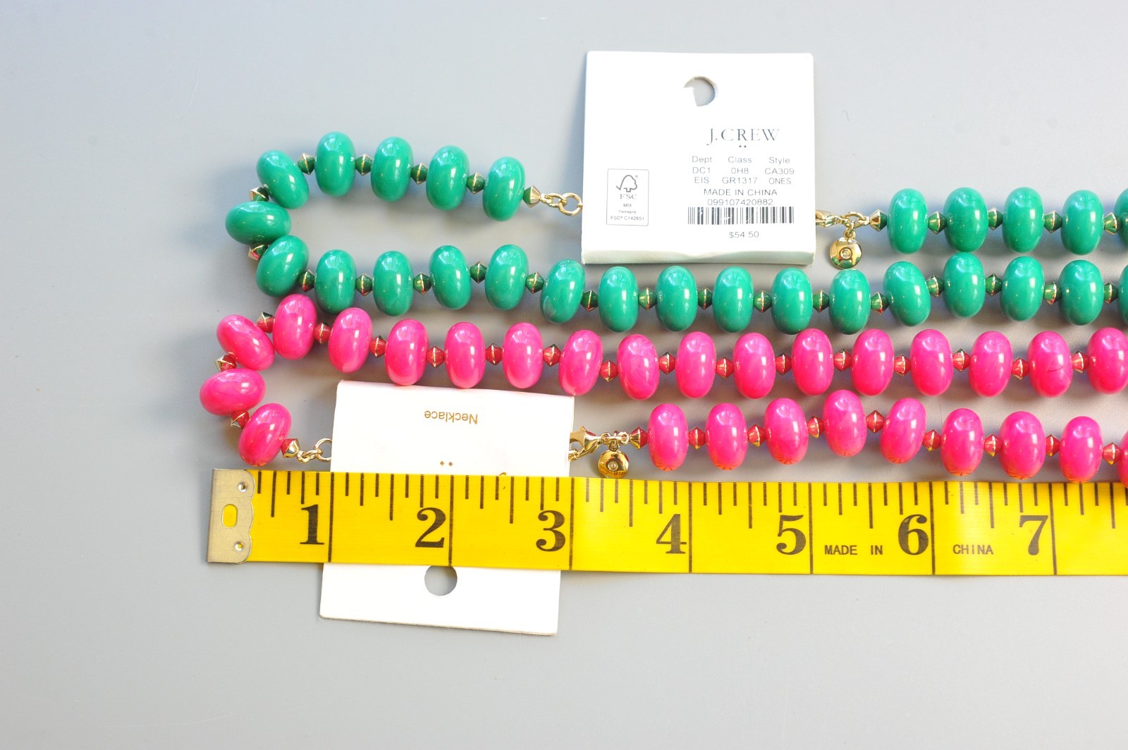 J. CREW Multi Strand Beaded Necklace statement LOT pink green 18″ XF10