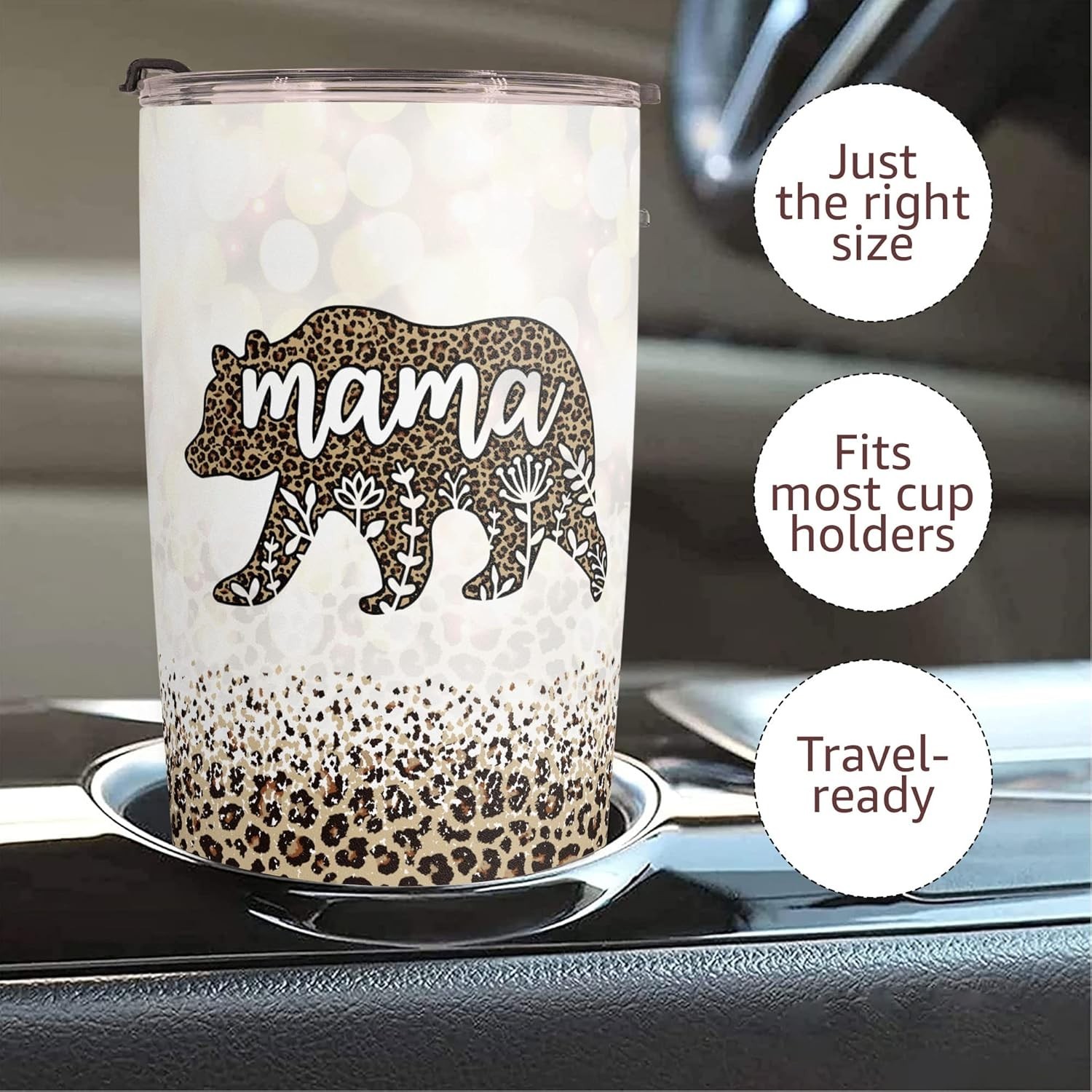 20oz Stainless Steel Bear Tumbler – Stylish Mother’s Day Gift in Leopard Print