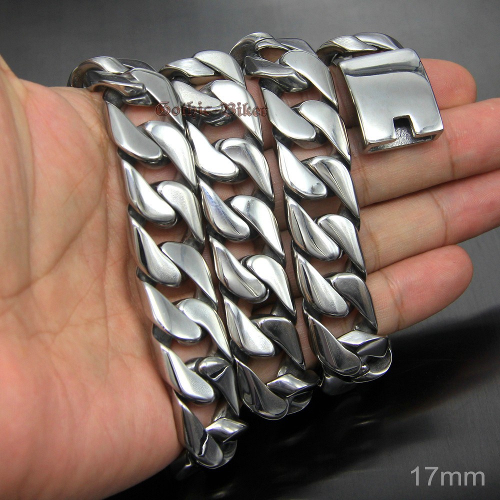 Heavy Wide Stainless Steel Curb Cuban Chain Men Necklace Polish 17mm 20mm 18-30″
