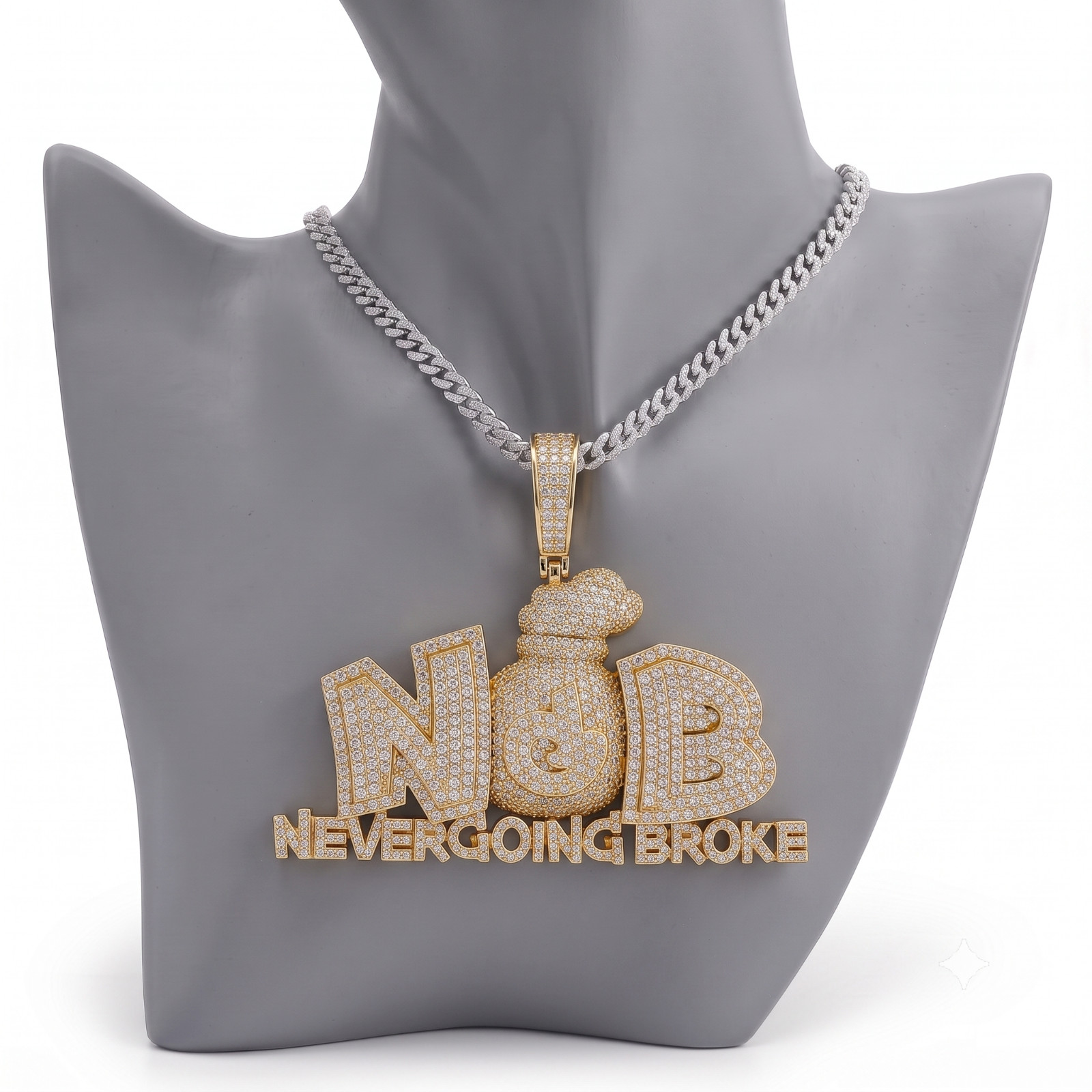 Never Going Broke Hip Hop Pendant Gold Tone Brass Jewelry