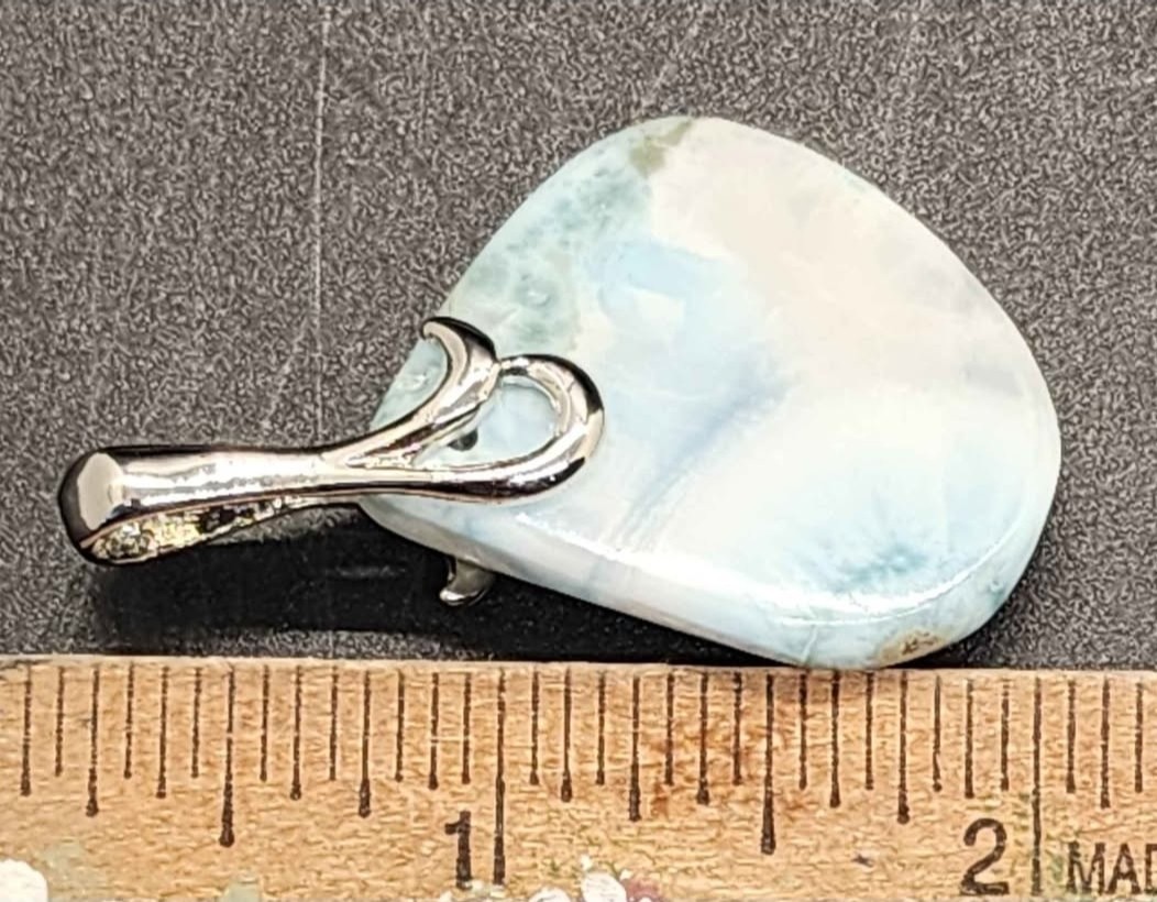 Larimar Stone Teardrop Charm Pendant with Silver Swirl Bail
