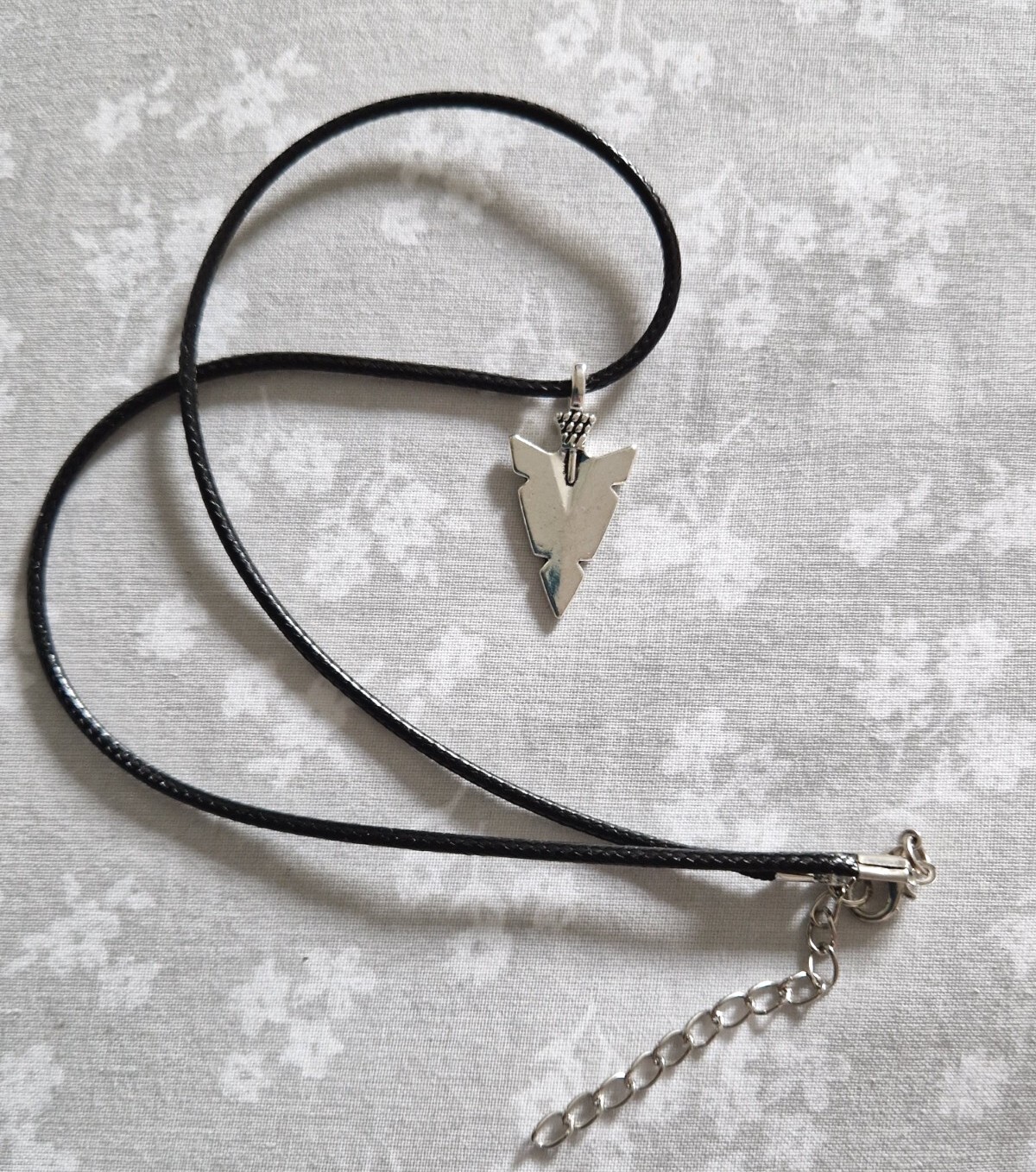 Tibetan silver arrow head charm necklace on faux leather neck cord, unisex, gift