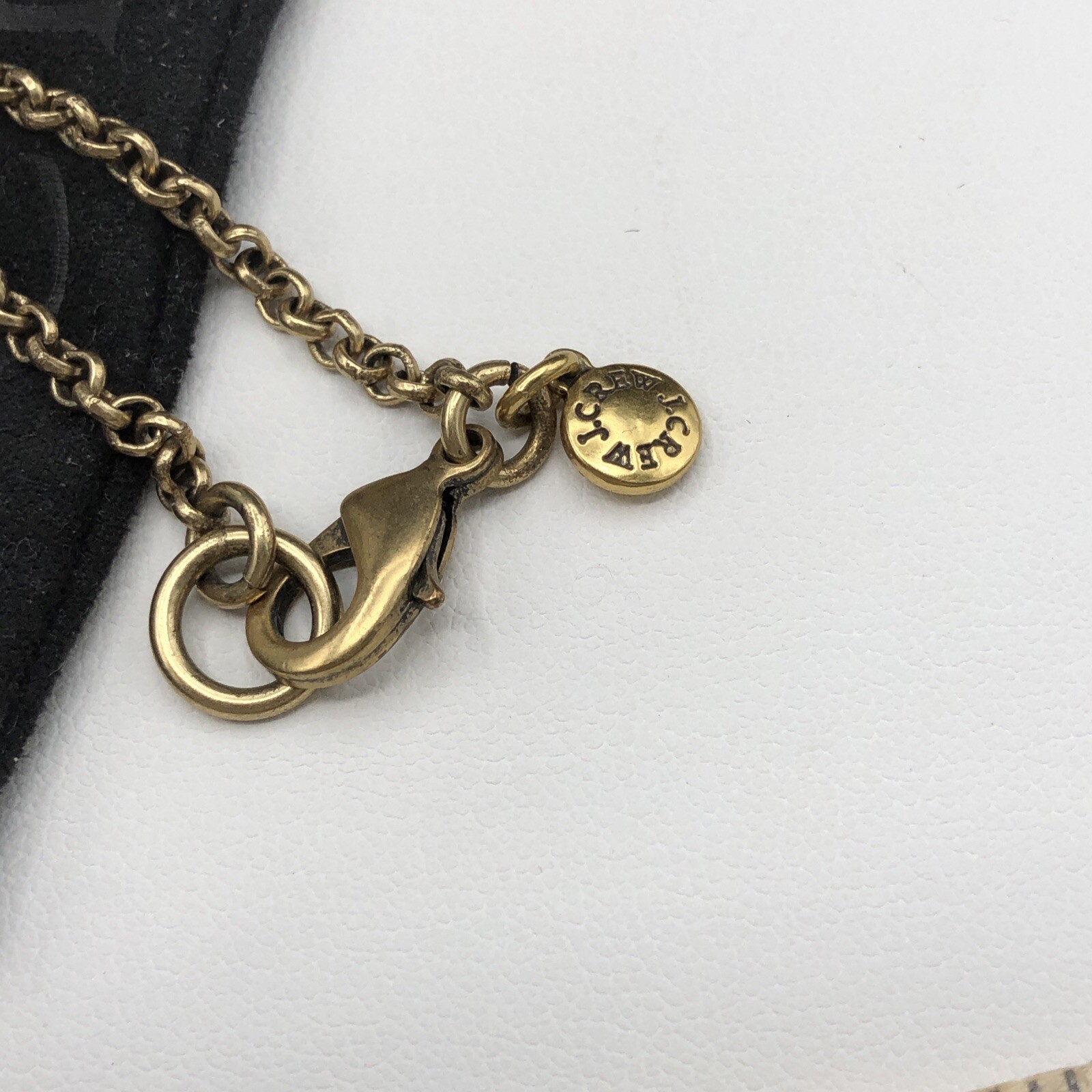 J CREW Pendant Necklace Neutral Crystals Black Clear Tan Antique Gold Tone w Bag