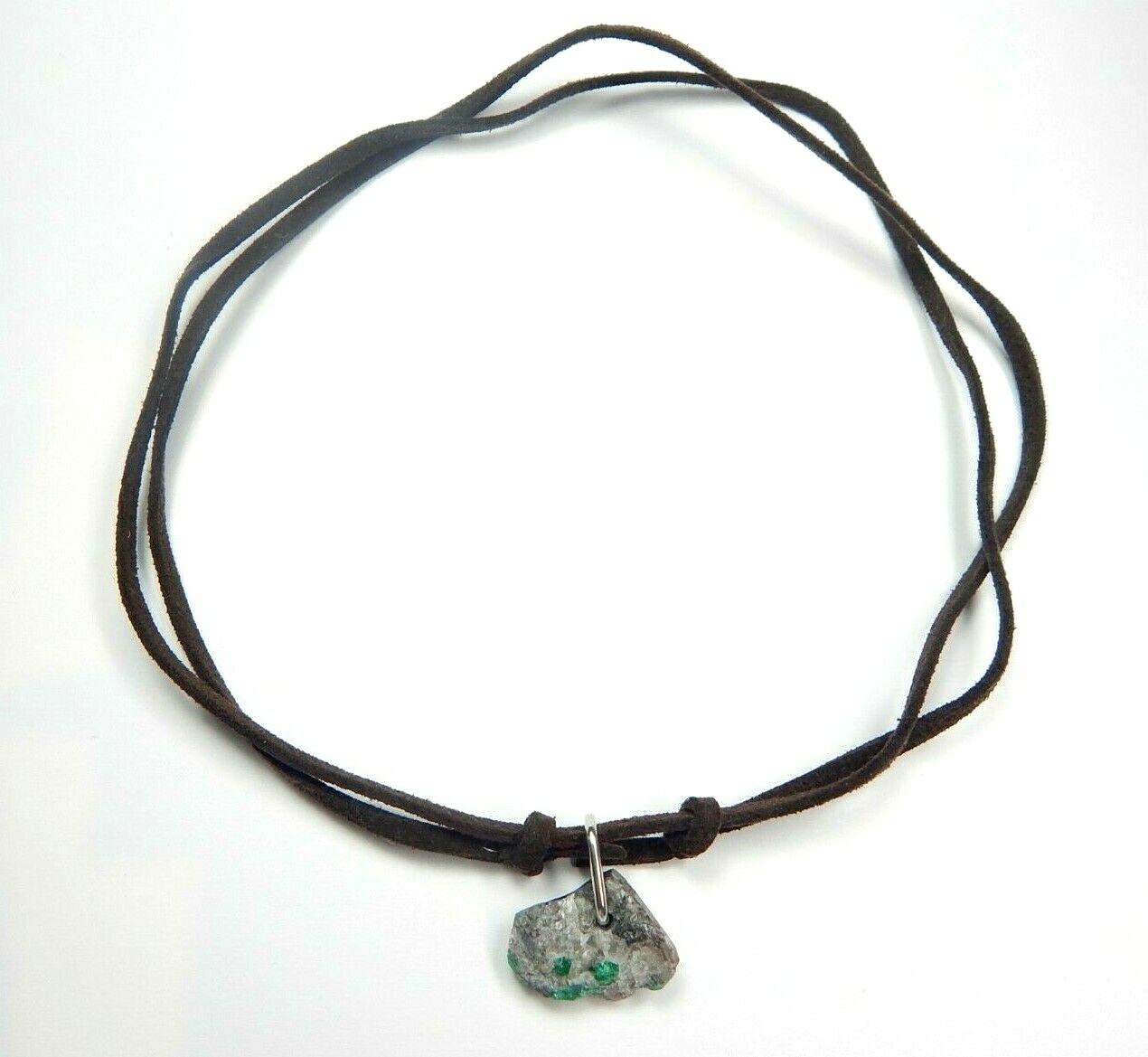 Colombian Emerald Raw MineraL Beryl 12.00 Cts Silver- Leather Necklace Muzo Mine