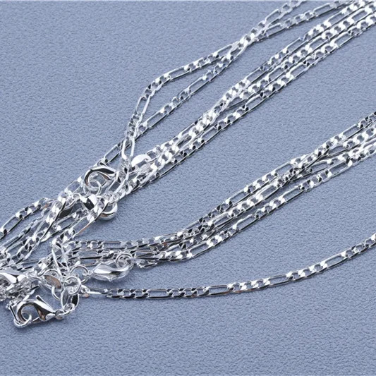 925 Sterling Silver Necklace Rolo Figaro Chain 16-30 Inch Women Jewelry