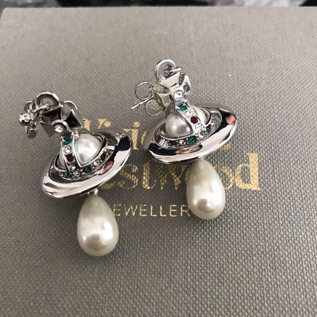Vivienne Westwood Earrings Pearl Drop Orb Silver No BOX [EJ0112