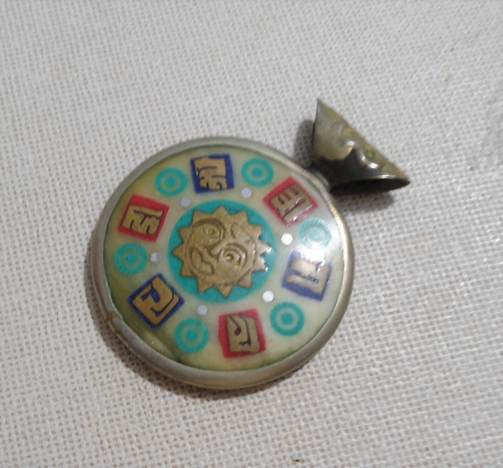 Tibetan Pendant | Tibetan Silver With Bone and Copper  Brass | USED