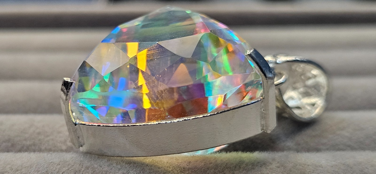 Certified Lab created Bi-Color A++Mystic Topaz Trillion 88-90 Ct Pendant Locket
