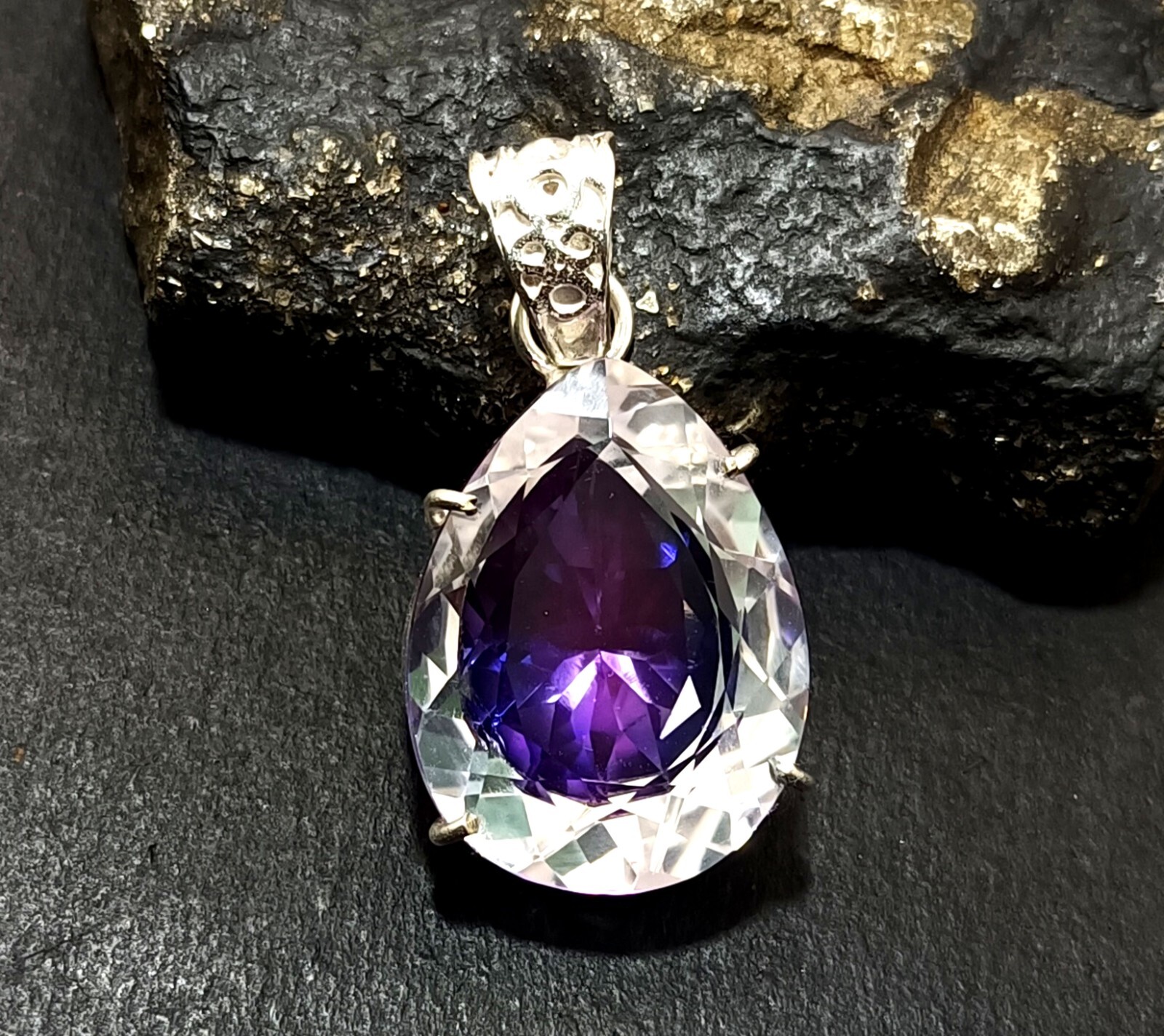 Bi-Color Rare Pitambari Sapphire Pear Natural 63.00 Ct 925 Silver Pendant Gem