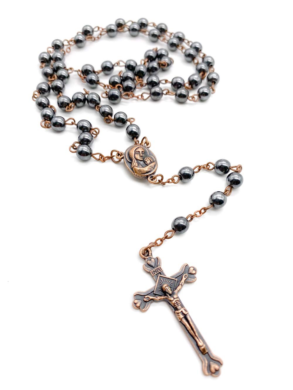 Nazareth Store unisex-adult Hematite Rosary Black 18″, Bronze Color Chain