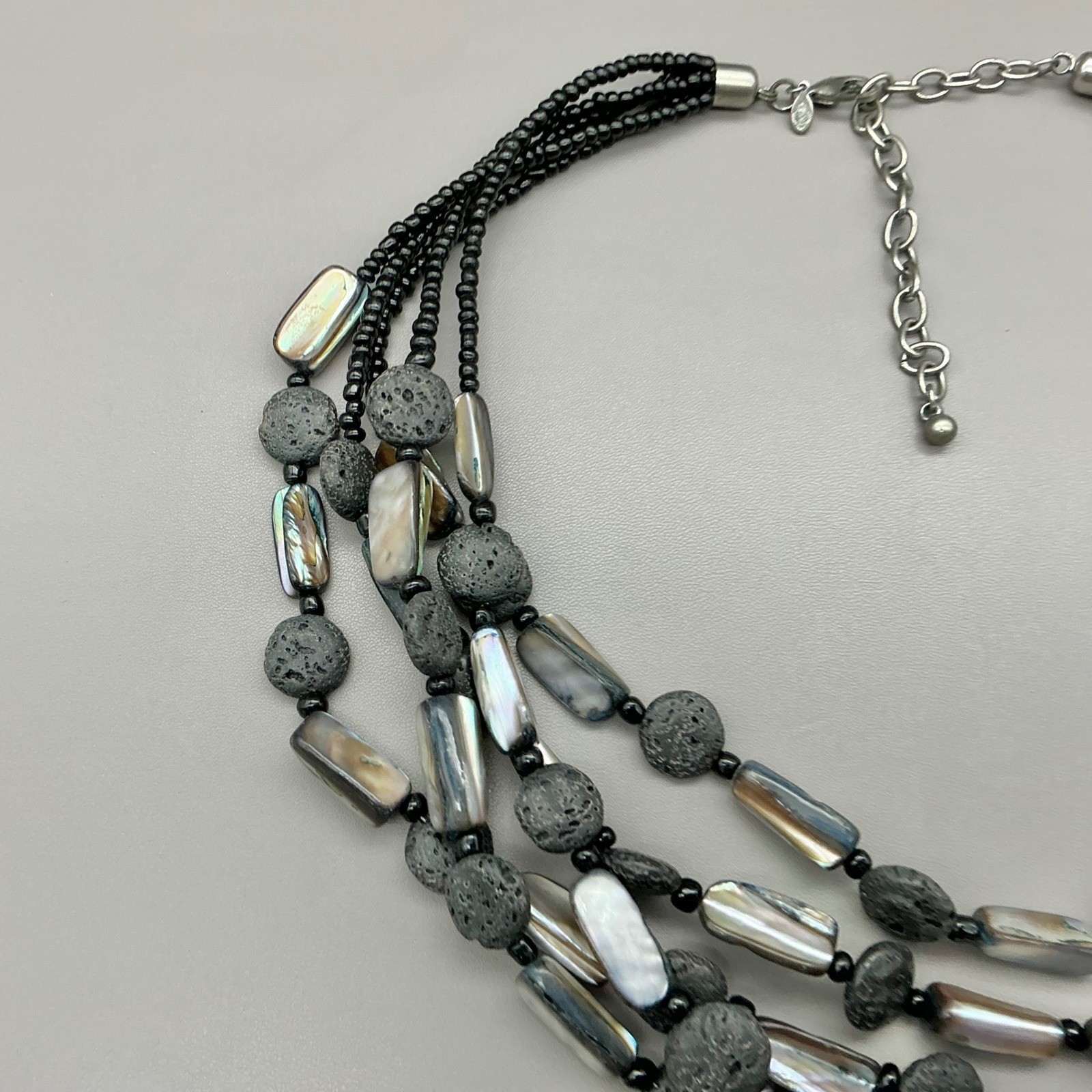 Premier Designs Necklace Womens Black Lava Rock Shell Multi Strand Statement