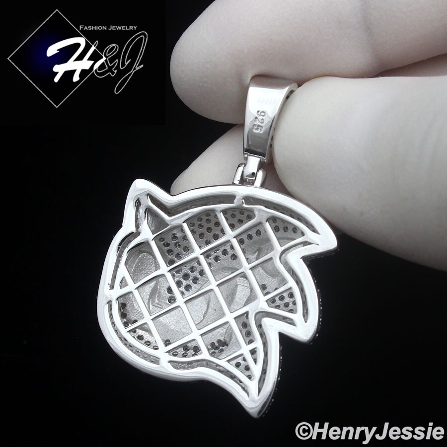 925 STERLING SILVER FULL ICY BLING CZ HIPHOP 3D SONIC THE HEDGEHOG PENDANT*SP489