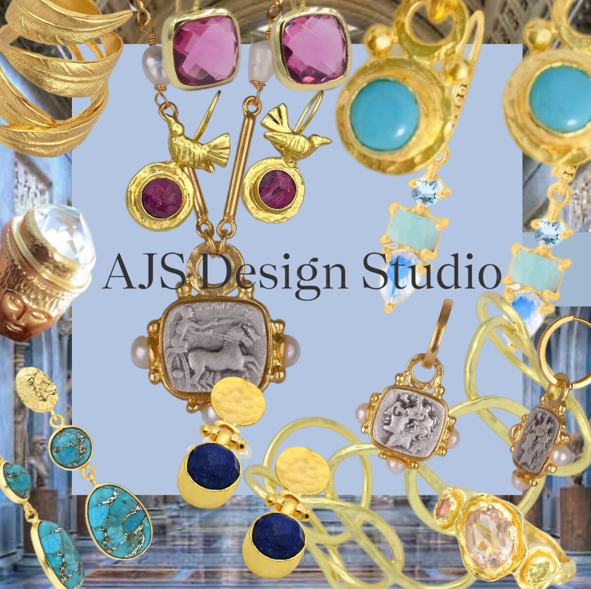 AJS Designs Roman Coin Necklace Pearl Gold Bar 22kt GP Gift