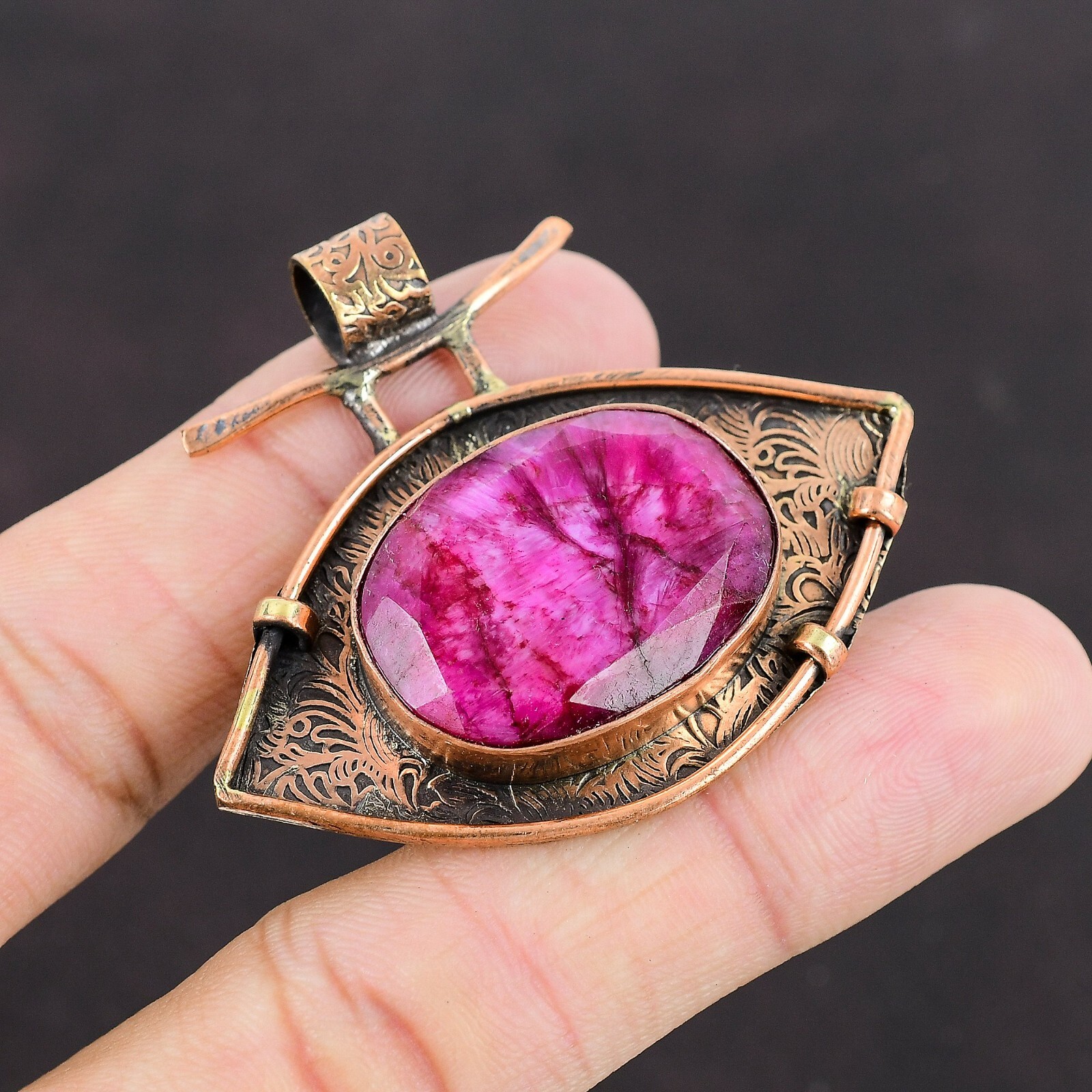 Valentines Deal Copper Oval Natural Kashmir Rubi Daughter Unique Pendant Jewelry