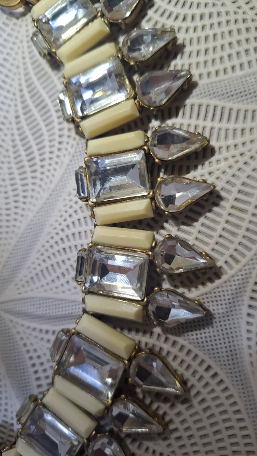 J. Crew Necklace, Faux Crystal and White Acrylic, Gold Tone Chain