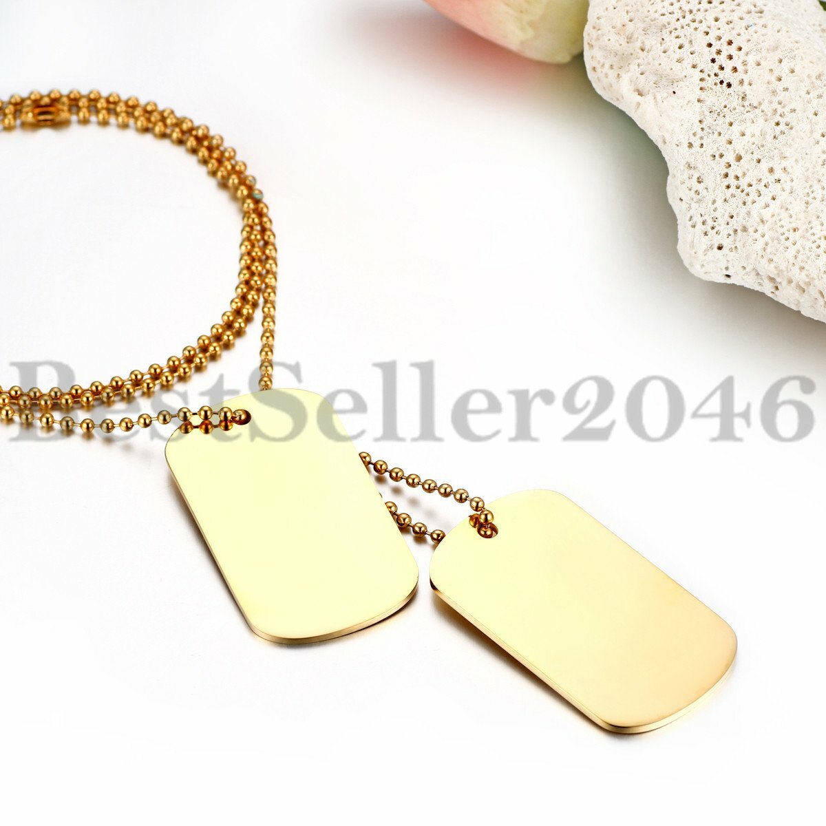 Polished Military Army 2 Dog Tags Pendant Mens Boys Necklace Chain 23.6 inches