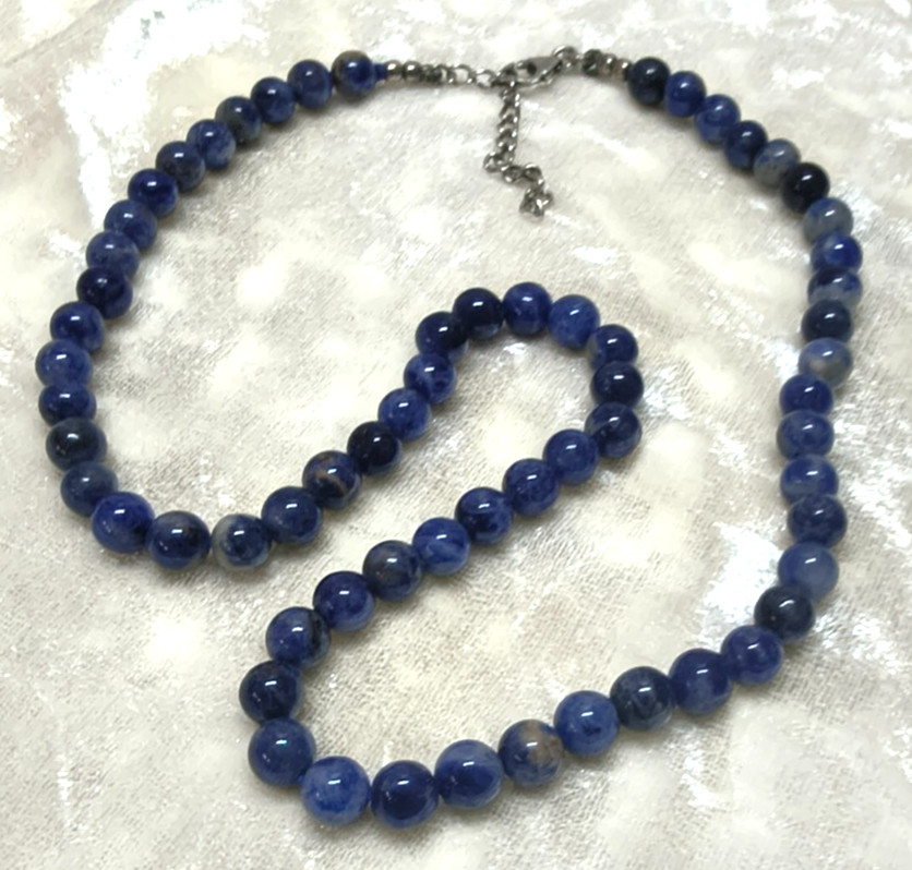 Blue Sodalite Gemstone Bead Necklace Silver Tone Lobster Clasp 42-46cm UK