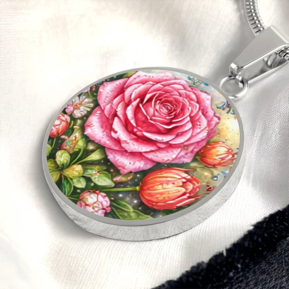 Pink Rose Personalized Engraved Necklace Bracelet or Keychain