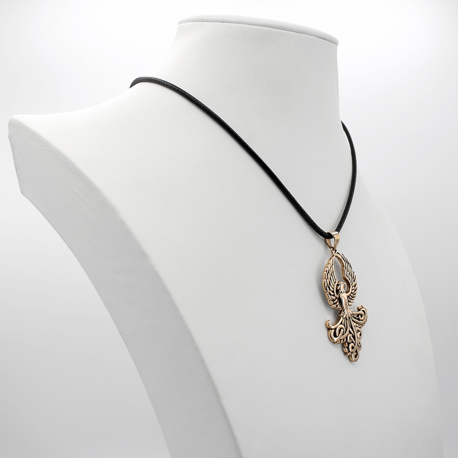 Bronze Phoenix Rising from Flames Pendant Necklace – Alchemy Fire Bird Symbol
