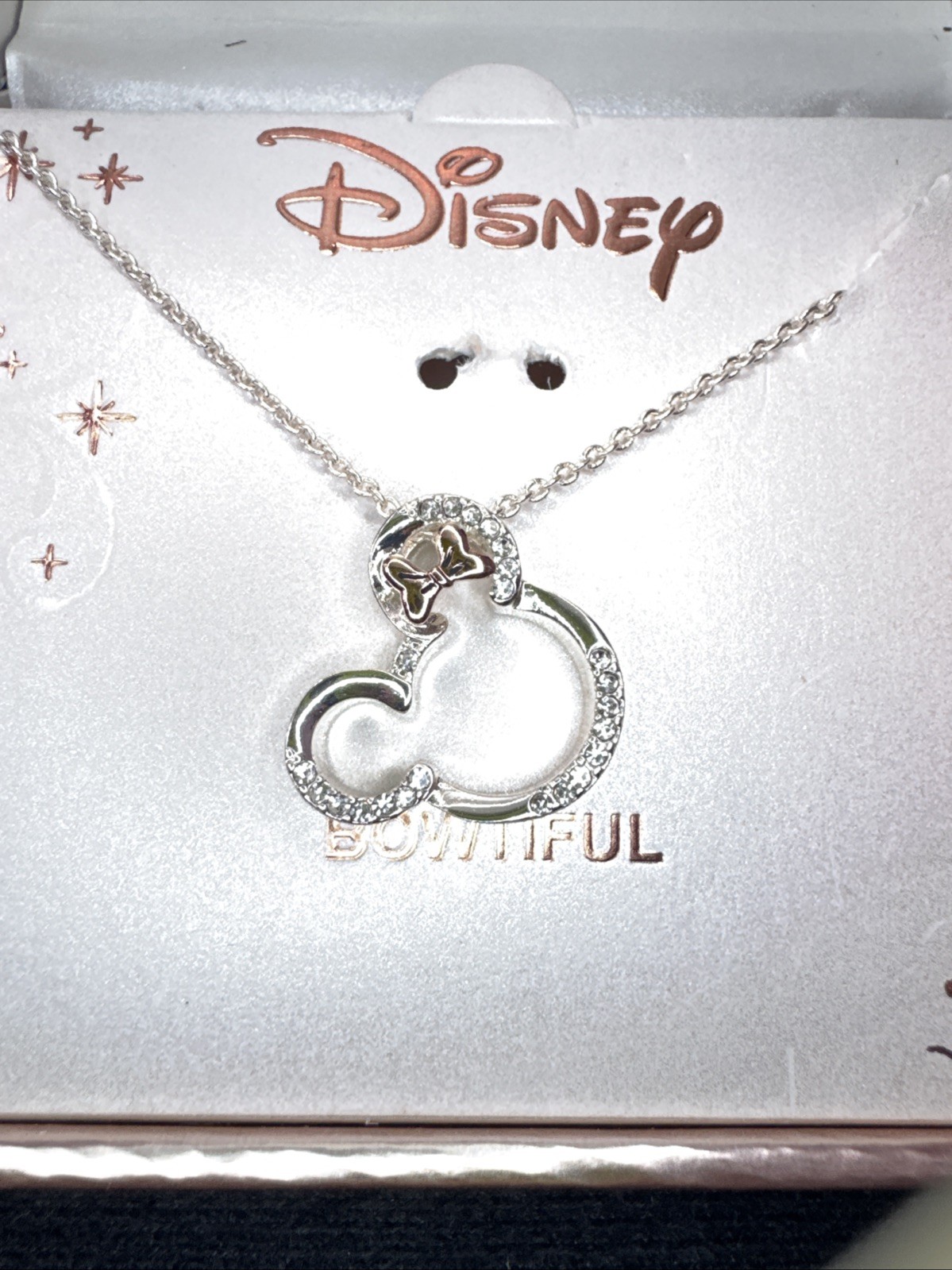 DISNEY MINNIE MOUSE FINE SILVER PLATED & ROSE GOLD NECKLACE BOWTIFUL