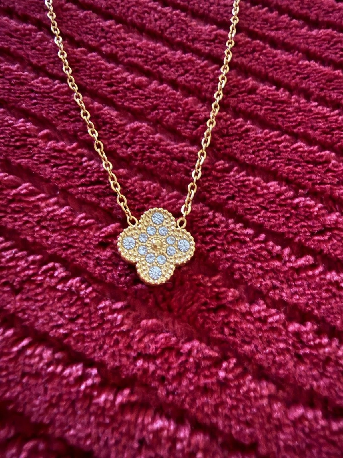 Rose Gold Filled Clover Pendant Necklace with Crystal Accents NEW with Box