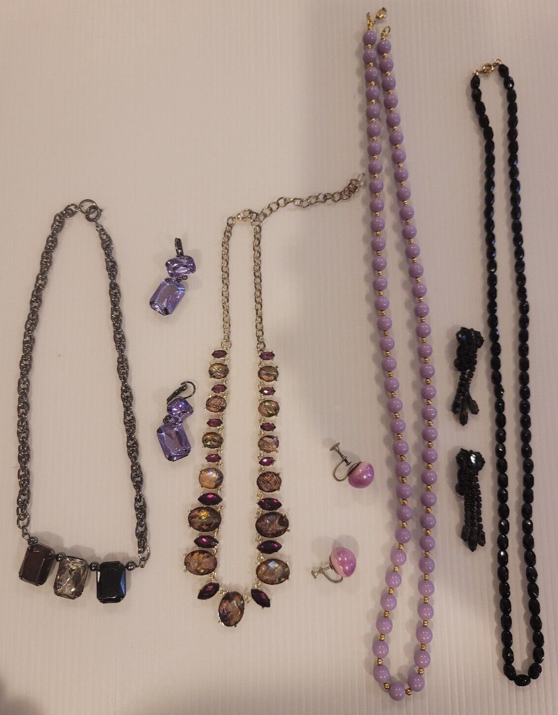Women’s lot of necklaces and earrings. Purple, black col Fashion Costume Jewelry