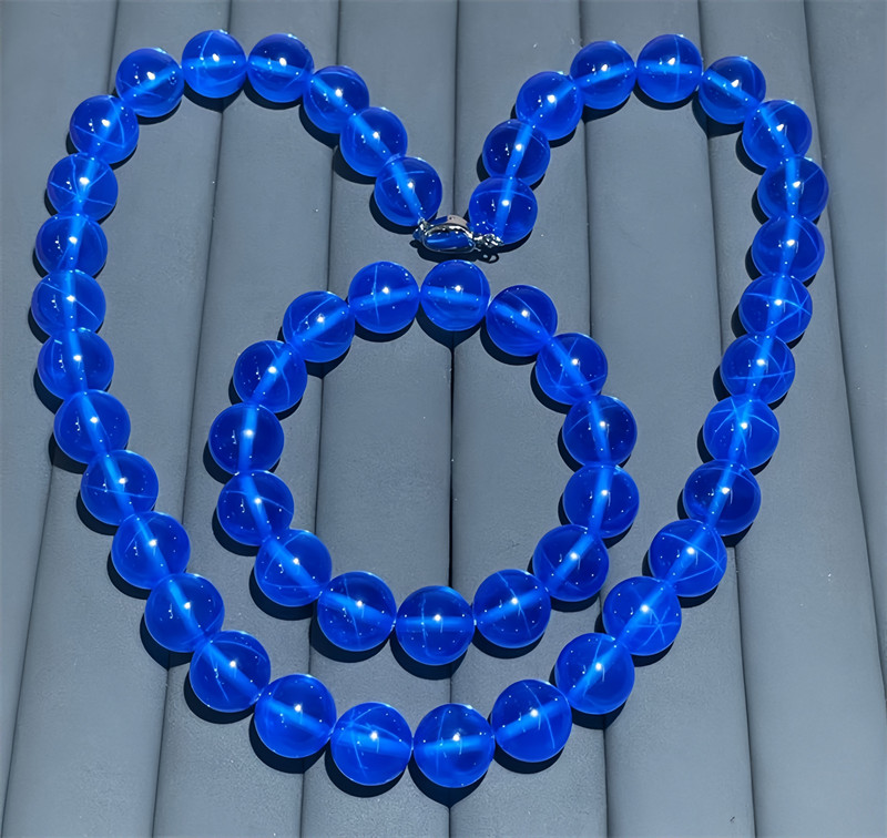 Top Lab-Created Round Beads Star Sapphire Blue Star Sapphire Bracelet Necklace