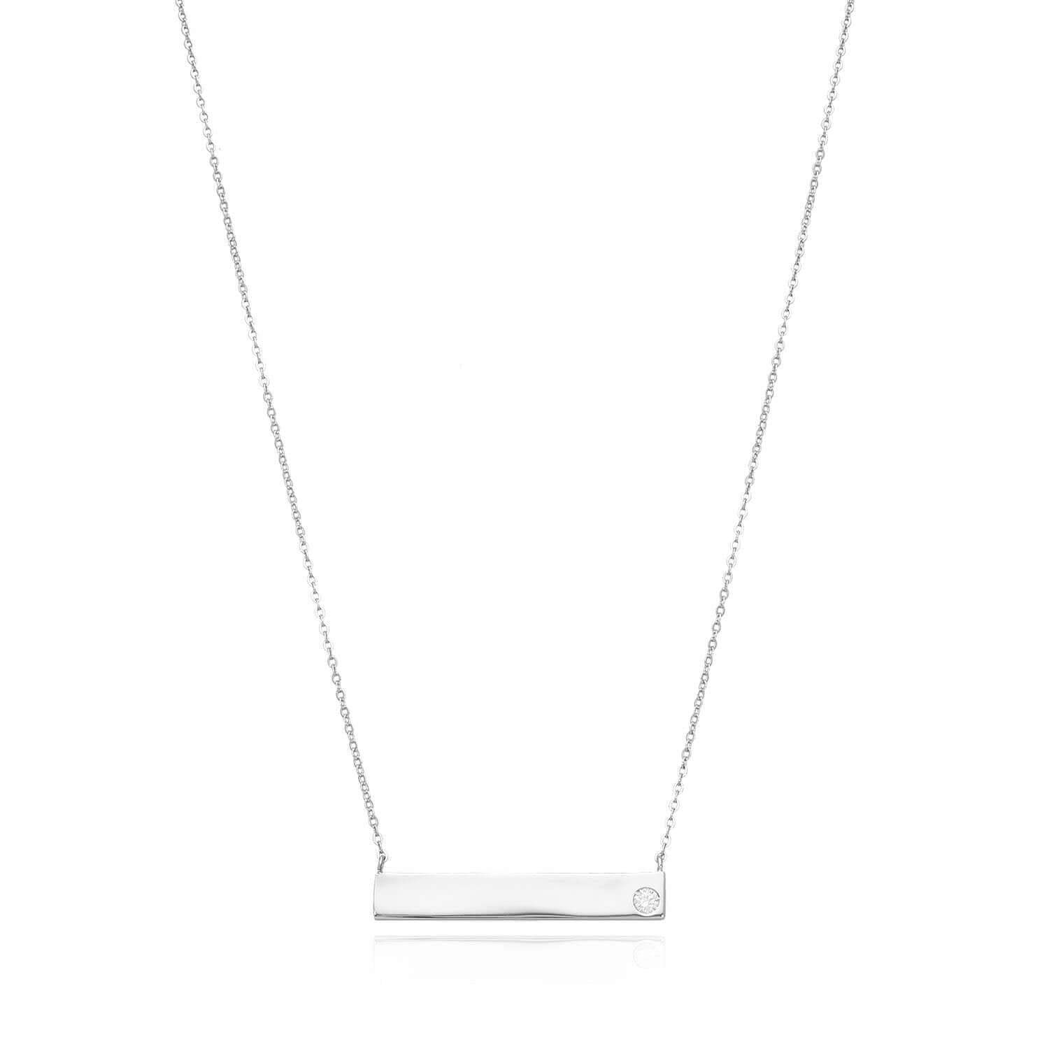 Engravable ID Bar Name Plate Sterling Silver Necklace (Solid Links) 16″-18″ Adju