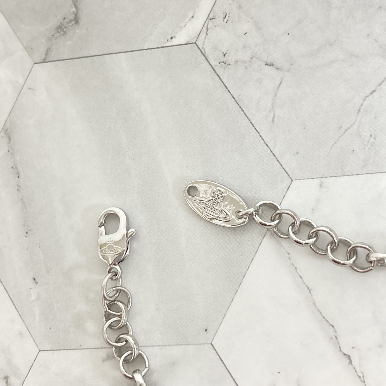 Vivienne Westwood Necklace Small Orb Silver Pink Chain 80cm Top 4.5cm NO BOX