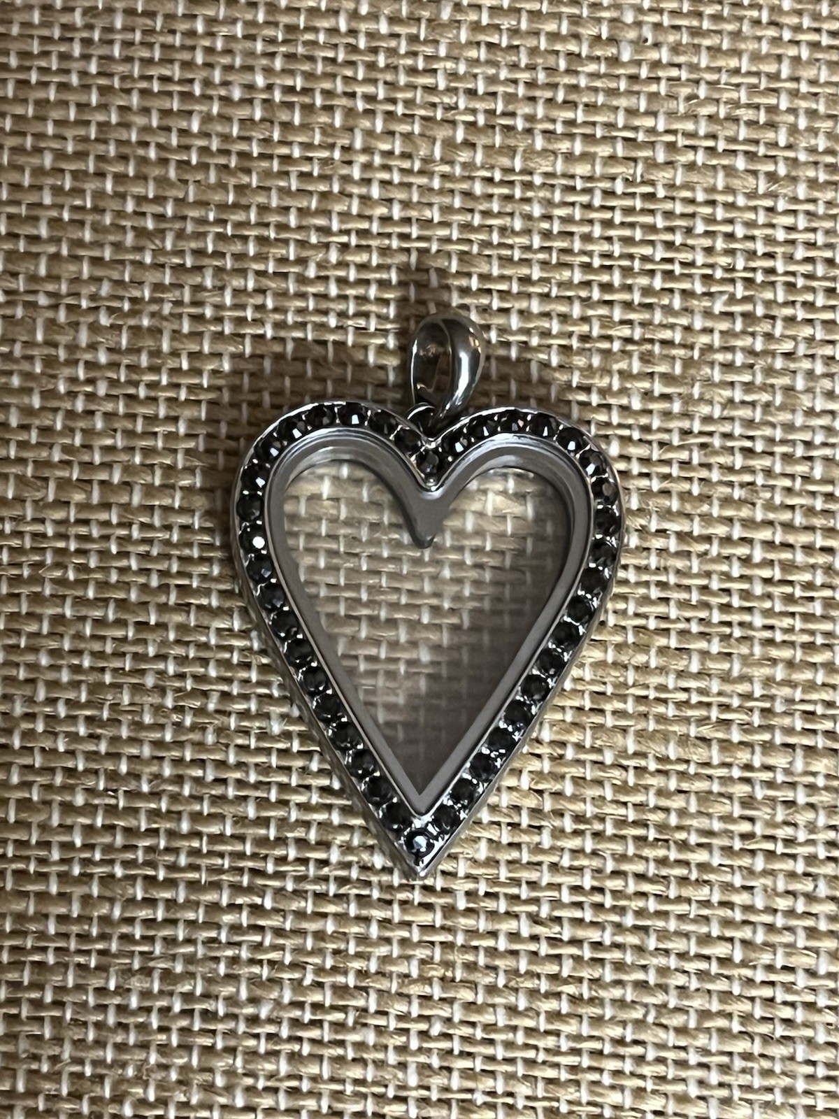 Origami Owl Modern Reversible Silver Hinged Heart Locket w/Hematite Crystals