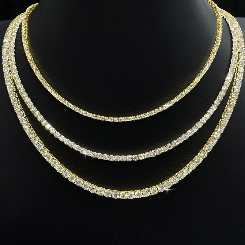 2-6.5mm VVS1 MOISSANITE Tennis Chain Necklace – 925 Sterling Silver – Men Women
