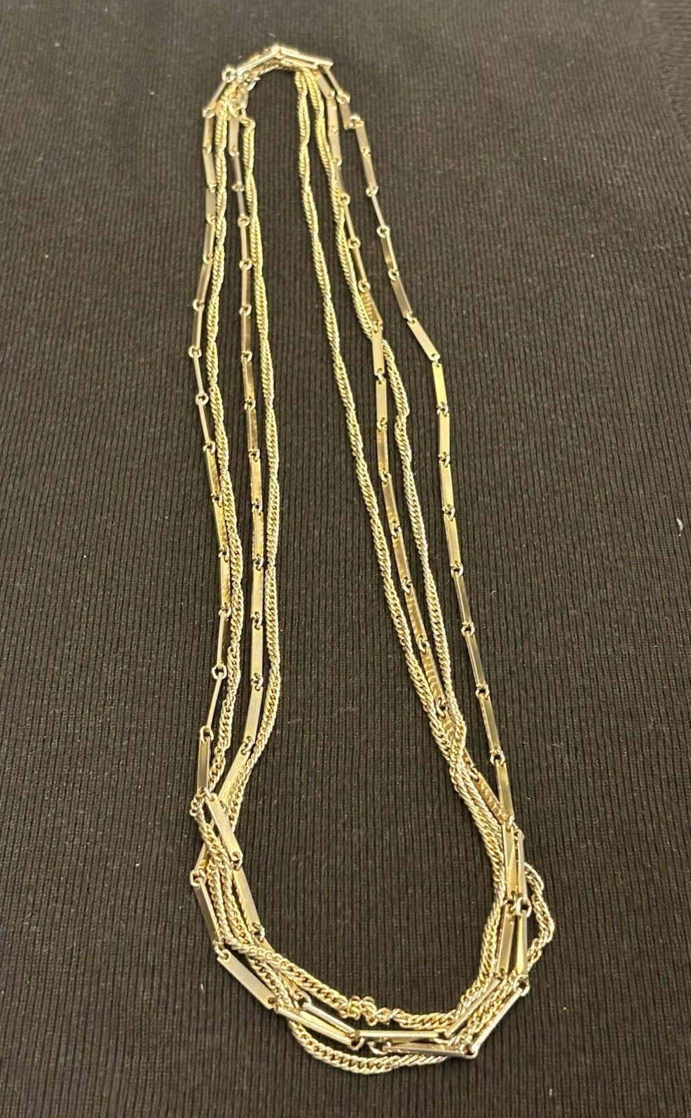 Vintage Celebrity NY Gold Tone Long Layered Rope & Bar Link Statement Necklace