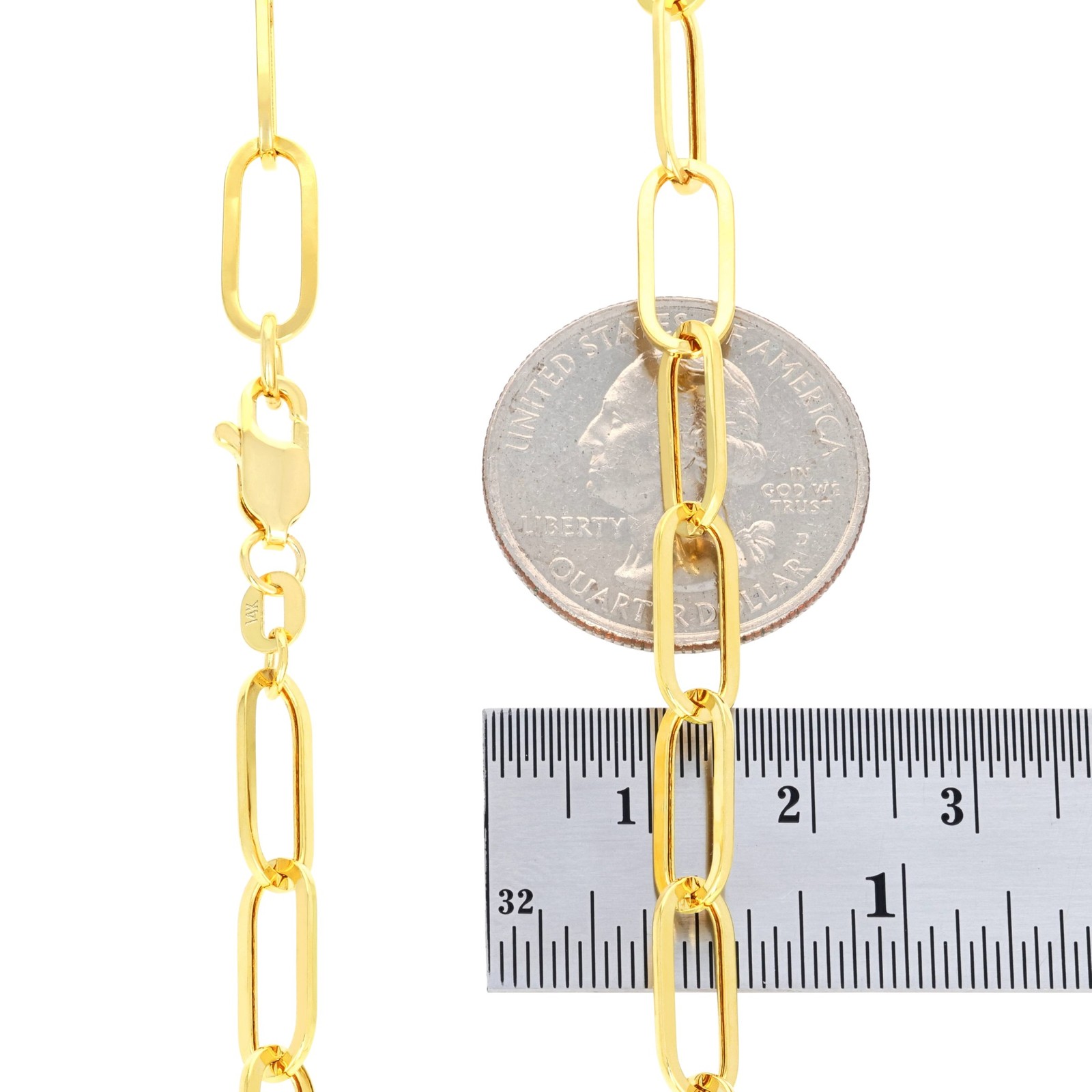 14k Yellow Gold 6mm Paperclip Chain Rolo Dainy Cable Link Necklace Men Women 20″