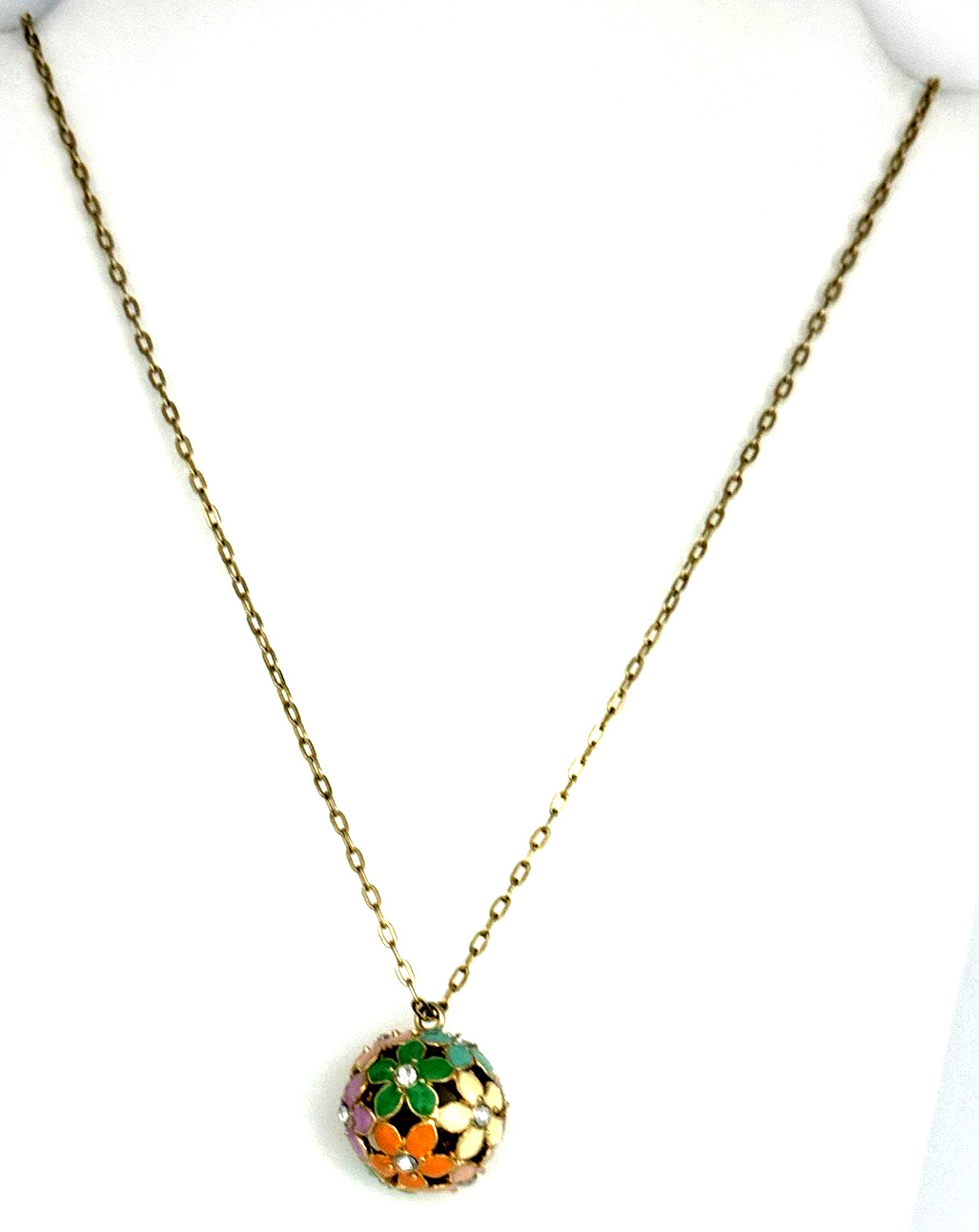 J. Crew 30″ Multicolor Enamel Daisy Flower Ball Pendant Gold Tone Necklace