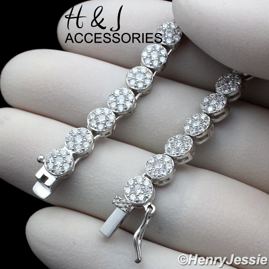 MEN 925 STERLING SILVER 18″-30″X5MM 1 ROW ICY CZ FLOWER CLUSTER NECKLACE*N15