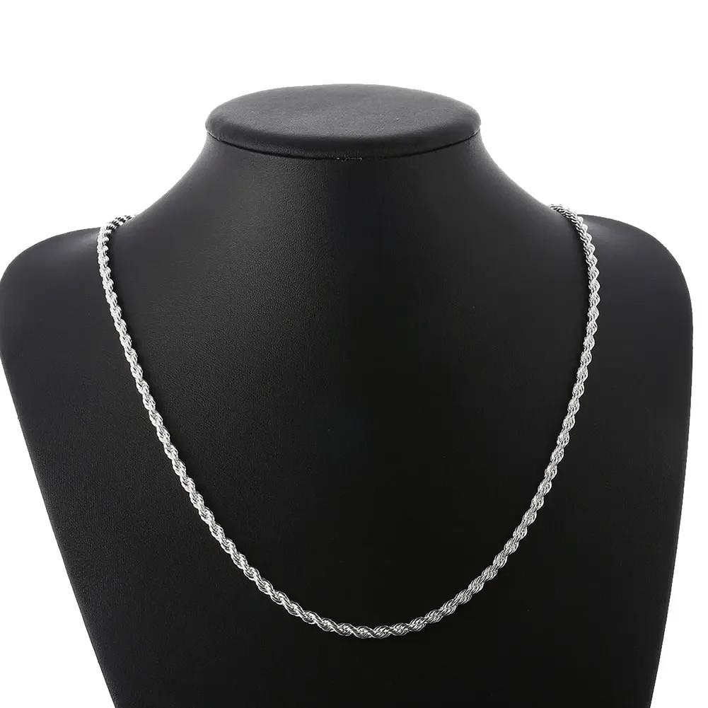 Silver palted Italian Rope Chain Men’s Necklace 4mm – NEW