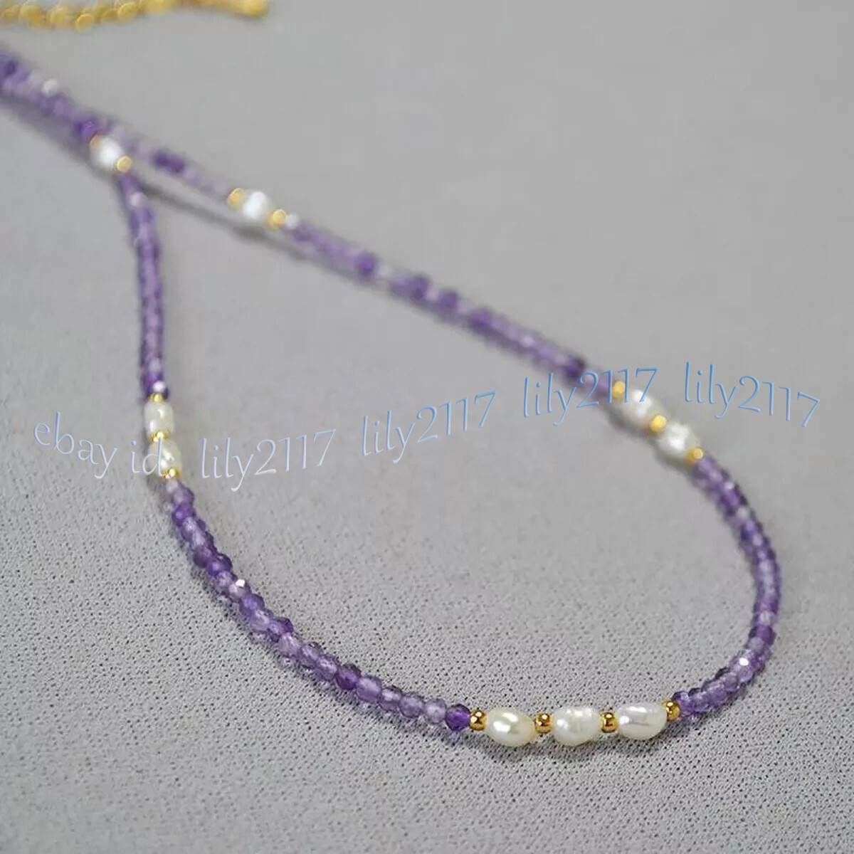 Natural Amethyst Faceted Round Gems Beads White Freshwater Pearl Necklace 14-48′