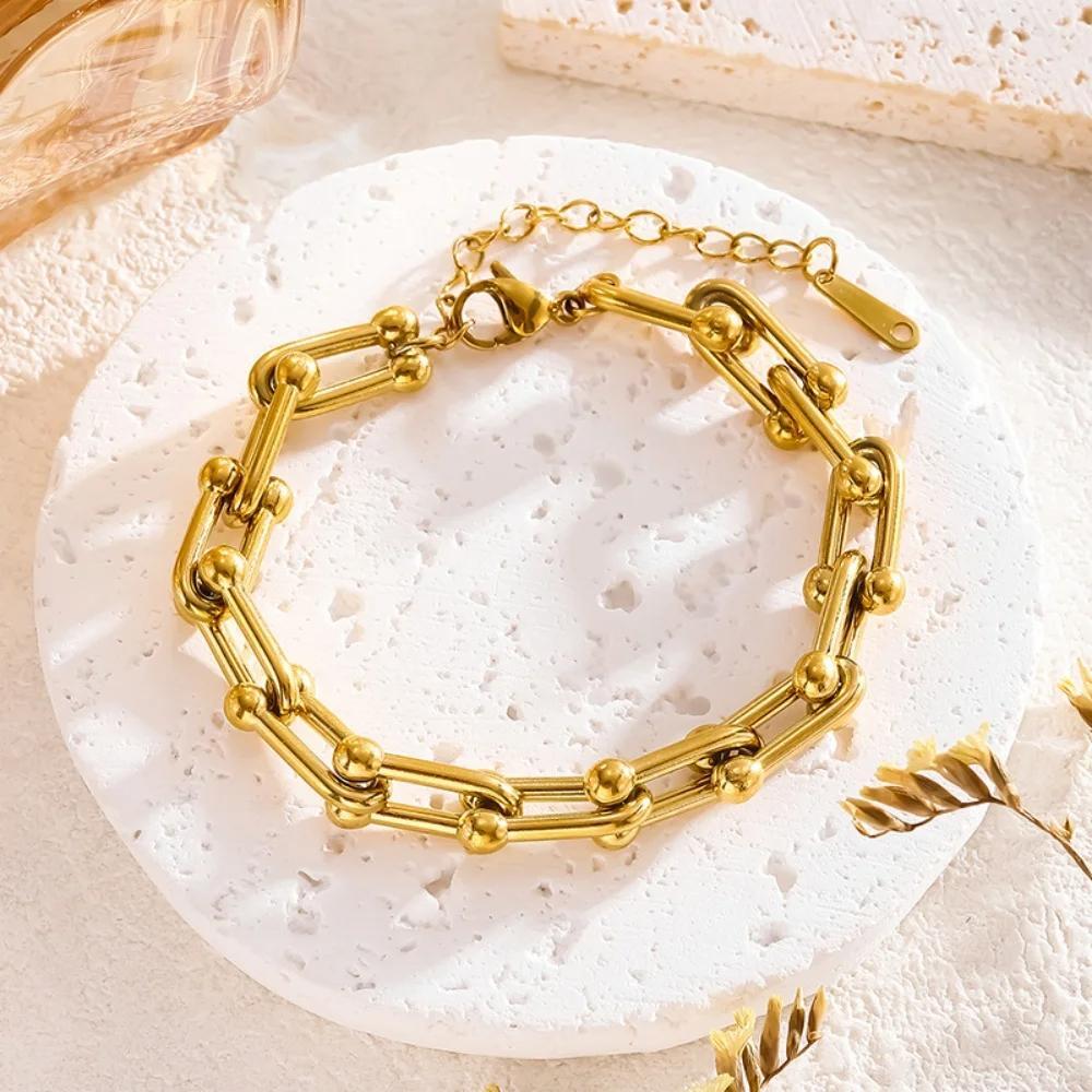 Fashion 18K Gold Thick Chain Necklace Bracelet Set Waterproof Jewelry for Women