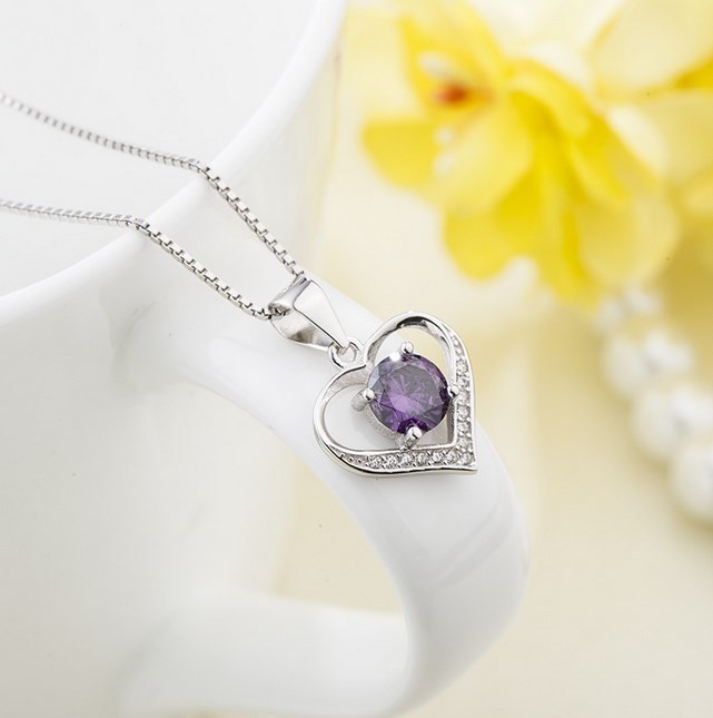 Women Girl Sterling Silver Plated Heart CZ LOVE Pendant Necklace 18″ Chain Gift