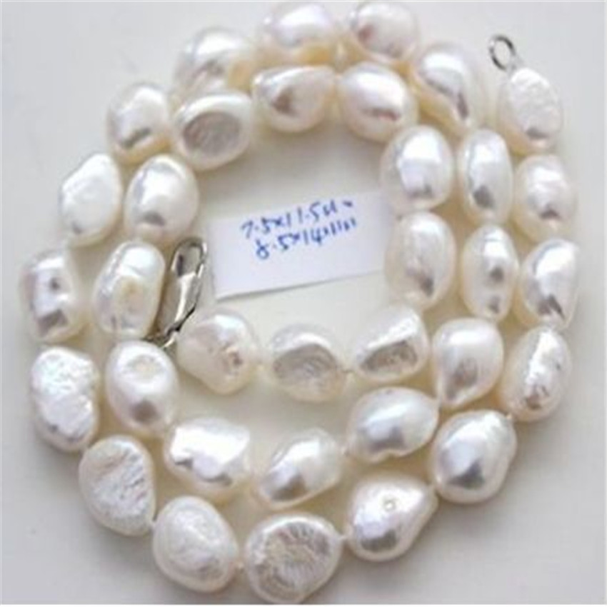 Natural 7-8mm Real White Baroque Irregular Pearl Necklace 20″