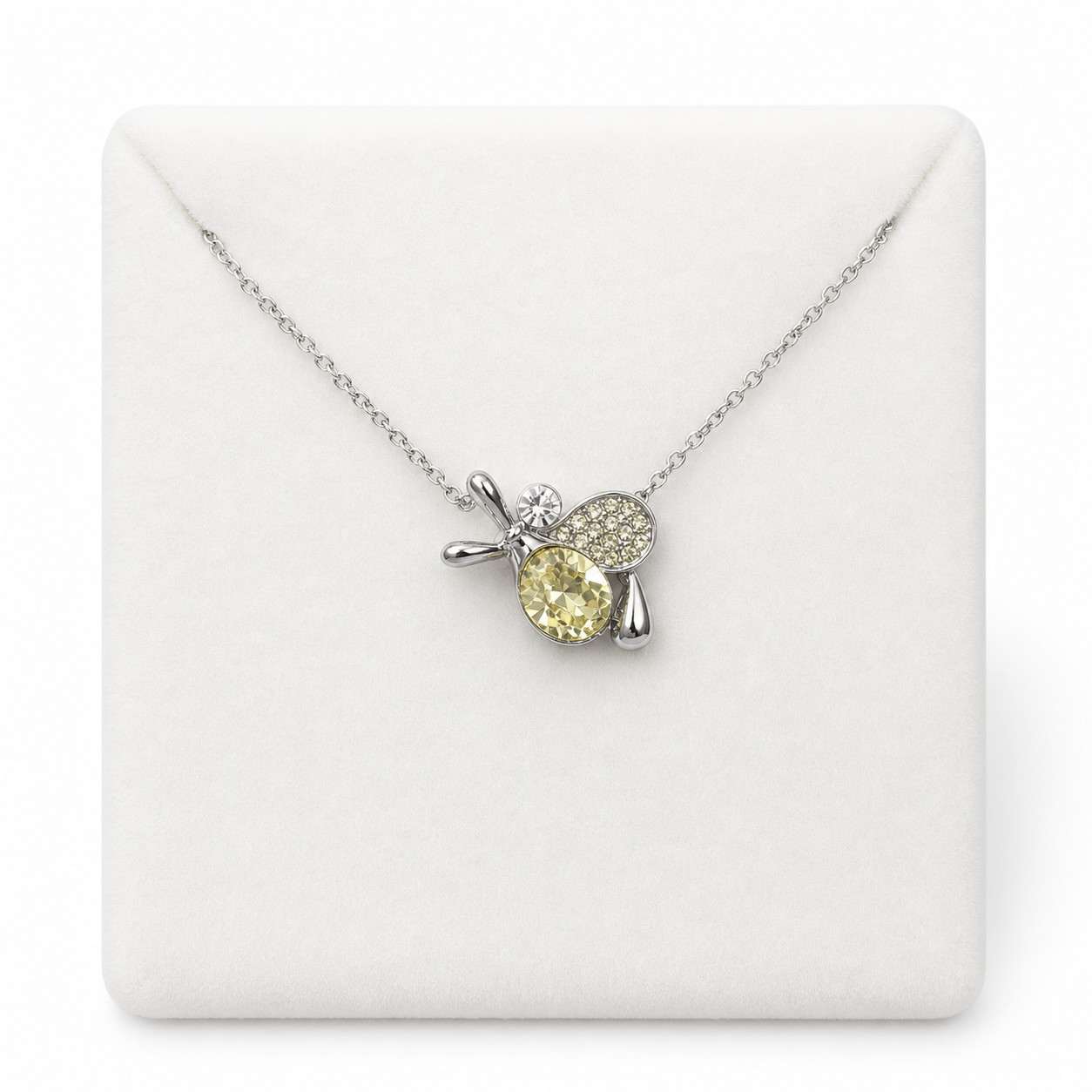 Yellow Crystal Crossed Tennis Racket Necklace Silver Tone Sports Gift
