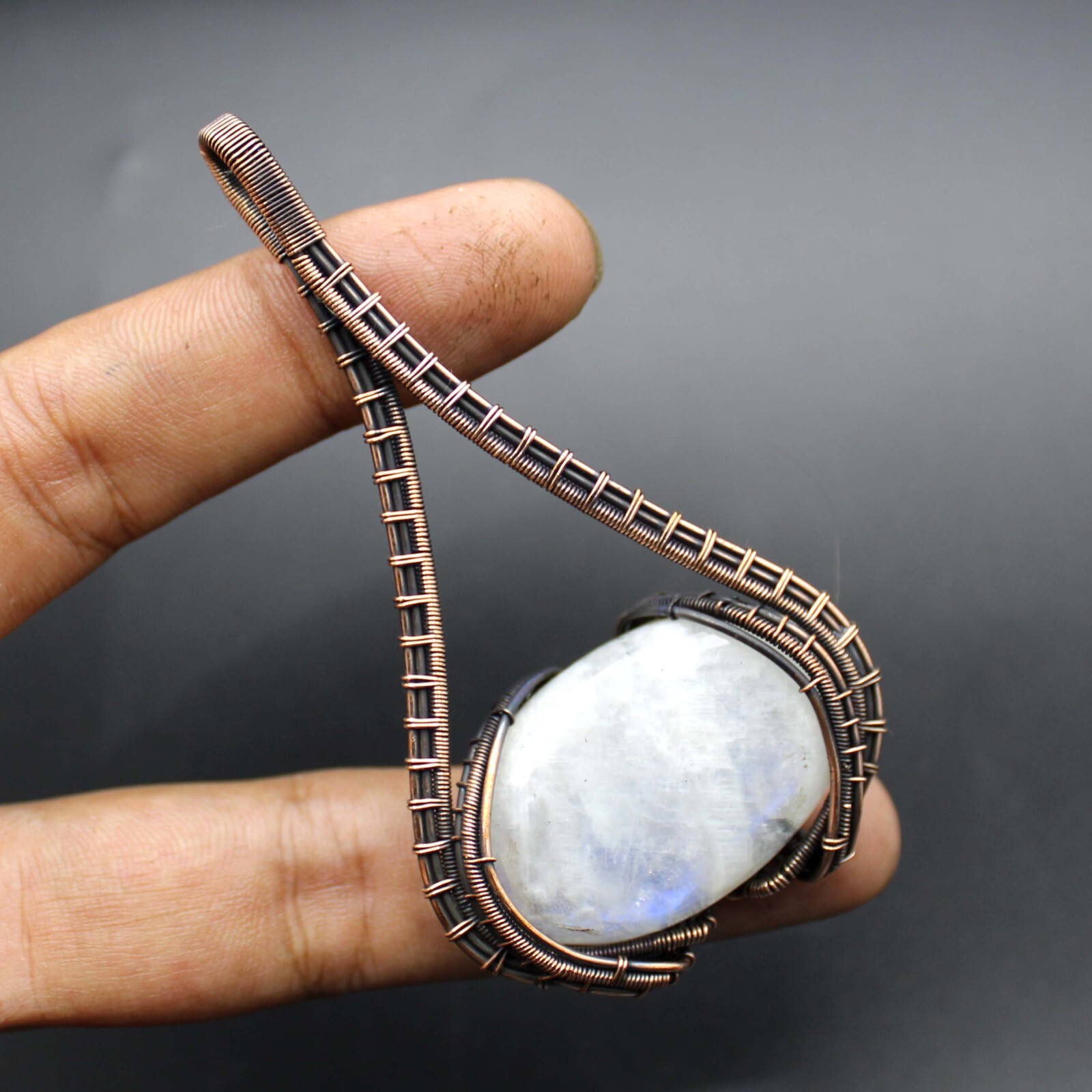 Womens Day Gift Moonstone Wire Wrapped Pendant Gemstone Copper Wire Jewelry