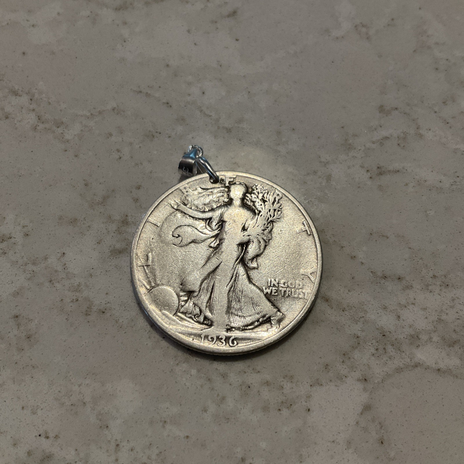 ANTIQUE COIN 90% SILVER WALKING LIBERTY HALF DOLLAR PENDANT