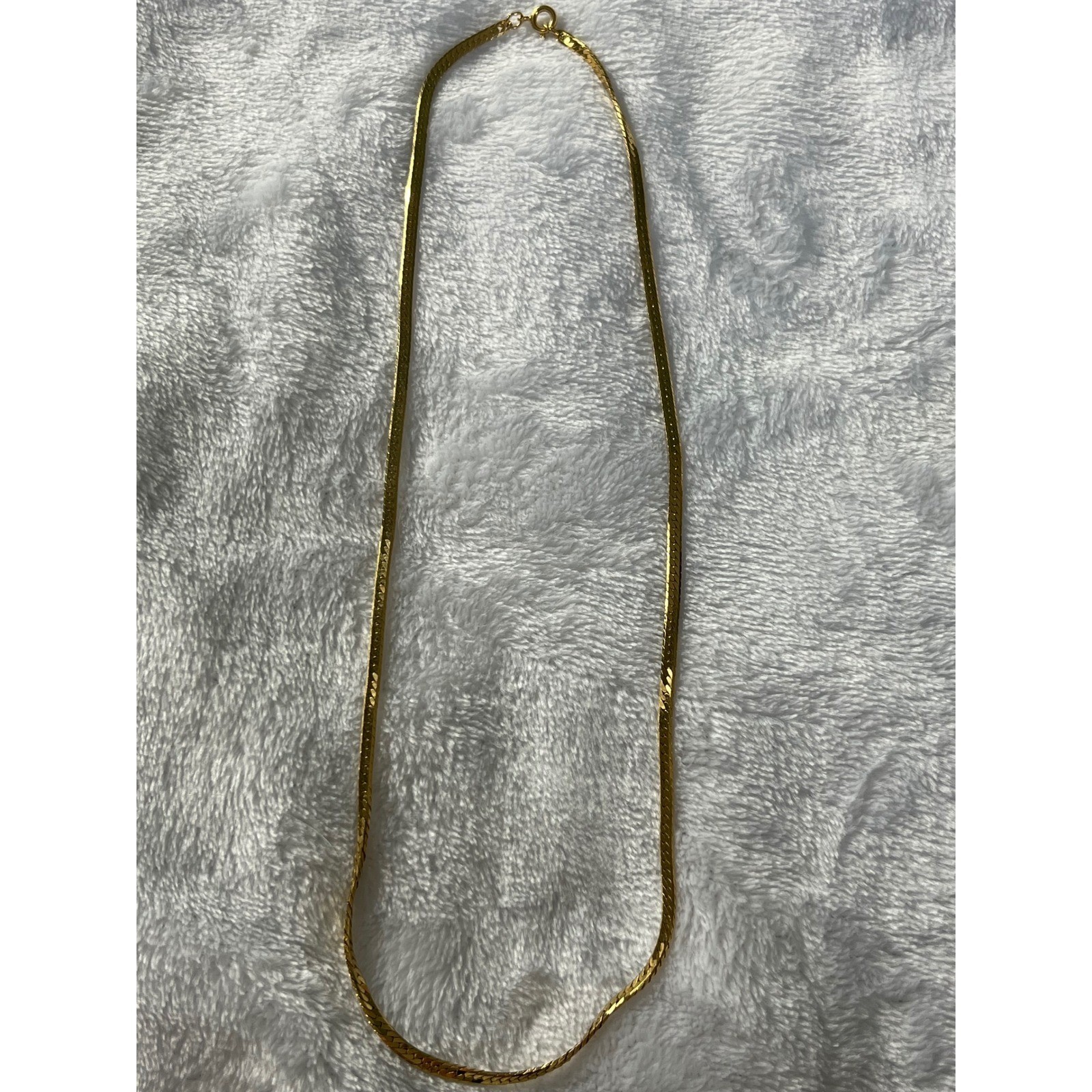 Gold Tone Herringbone Chain Necklace Flat Snake Link 18 Inch Spring Ring Clasp