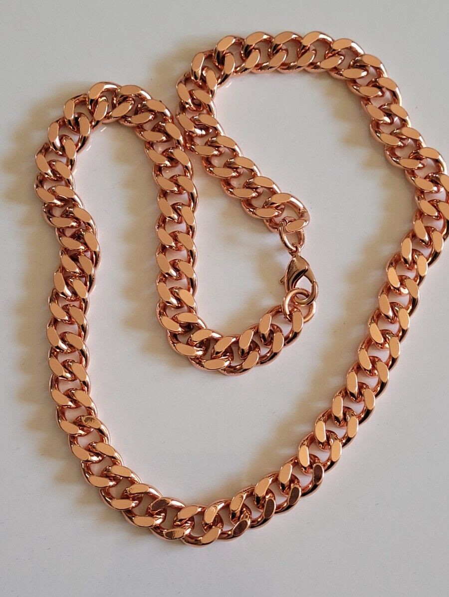 Pure Copper Cuban Link Curb 24″ Necklace Heavy 12mm Solid Statement Chain