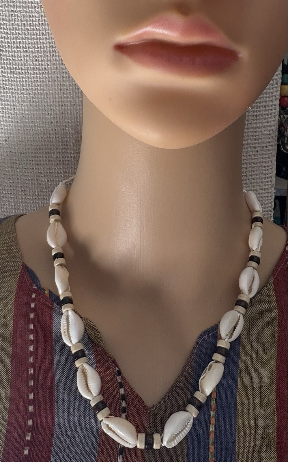 White Cowrie Shell Beaded Cord Choker Necklace Beach Boho Adjustable Tie
