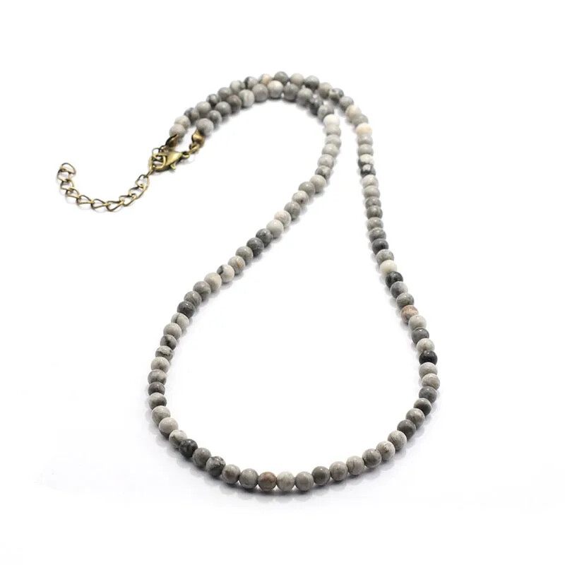 Antique Handmade 4mm Natural Stone Beads Necklace Simple Mens Chocker
