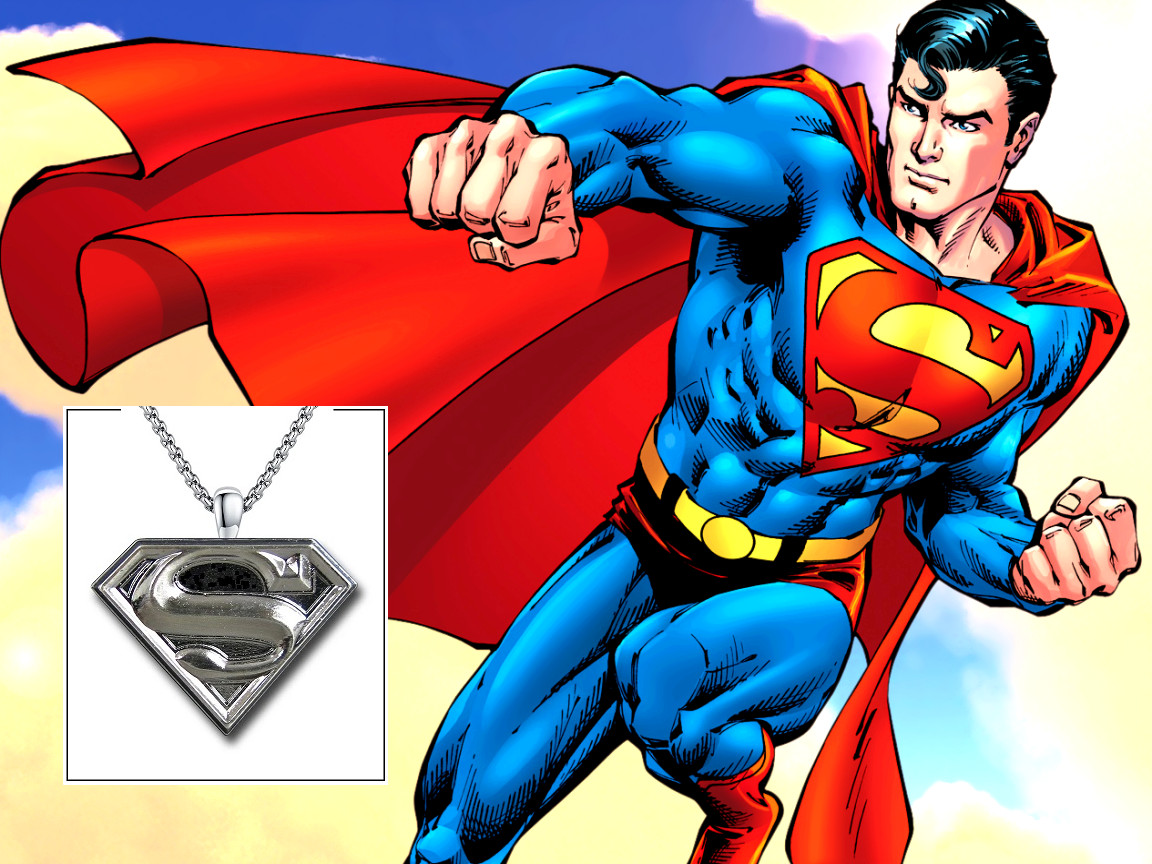 SUPERMAN Genuine Necklace – 1″ silverplate steel pendant – 24″ stainless jewelry
